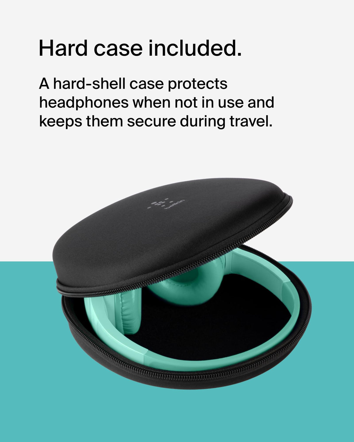 Belkin SoundForm Mini next to an iPad showing scale and portability for kids