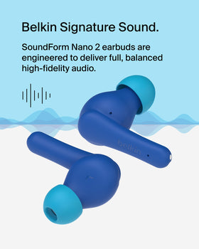 Belkin SoundForm Nano 2 beside common objects showing compact travel size