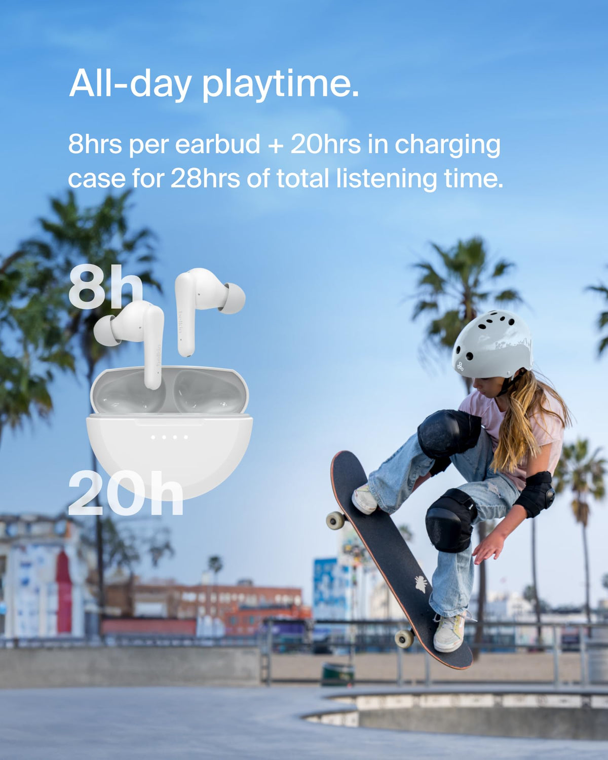 Belkin SoundForm Nano 2 earbud close-up highlighting 6mm driver and clear sound