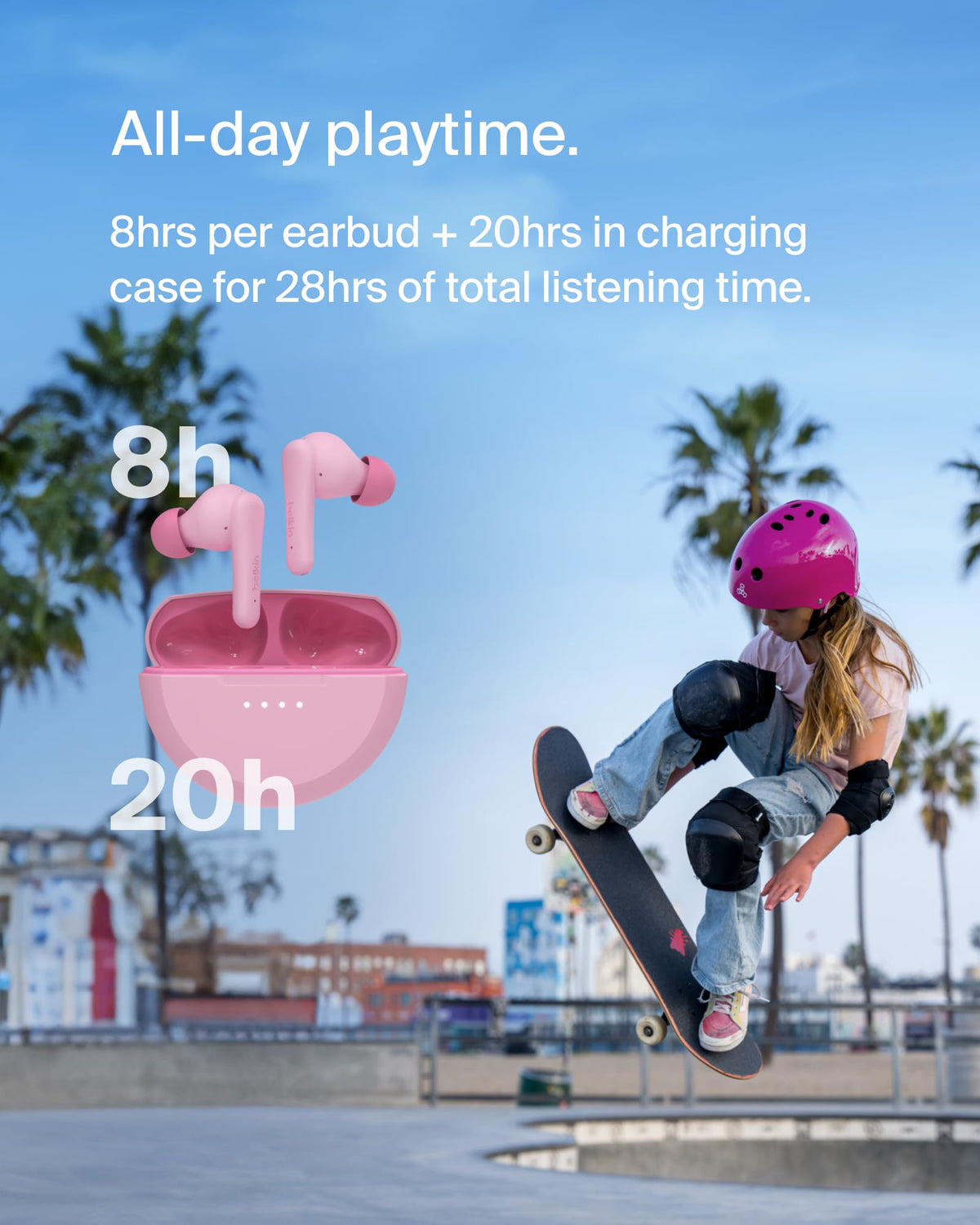 Belkin SoundForm Nano 2 close-up of earbud nozzle and five antimicrobial tips for secure fit