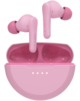 Belkin SoundForm Nano 2 front packaging in pink showing product and benefit of kid-safe design