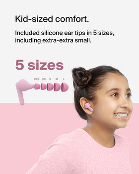 Belkin SoundForm Nano 2 in child hand to show compact size and comfortable fit for kids