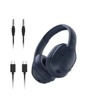 Belkin headphones front view showing blue design and comfortable fit