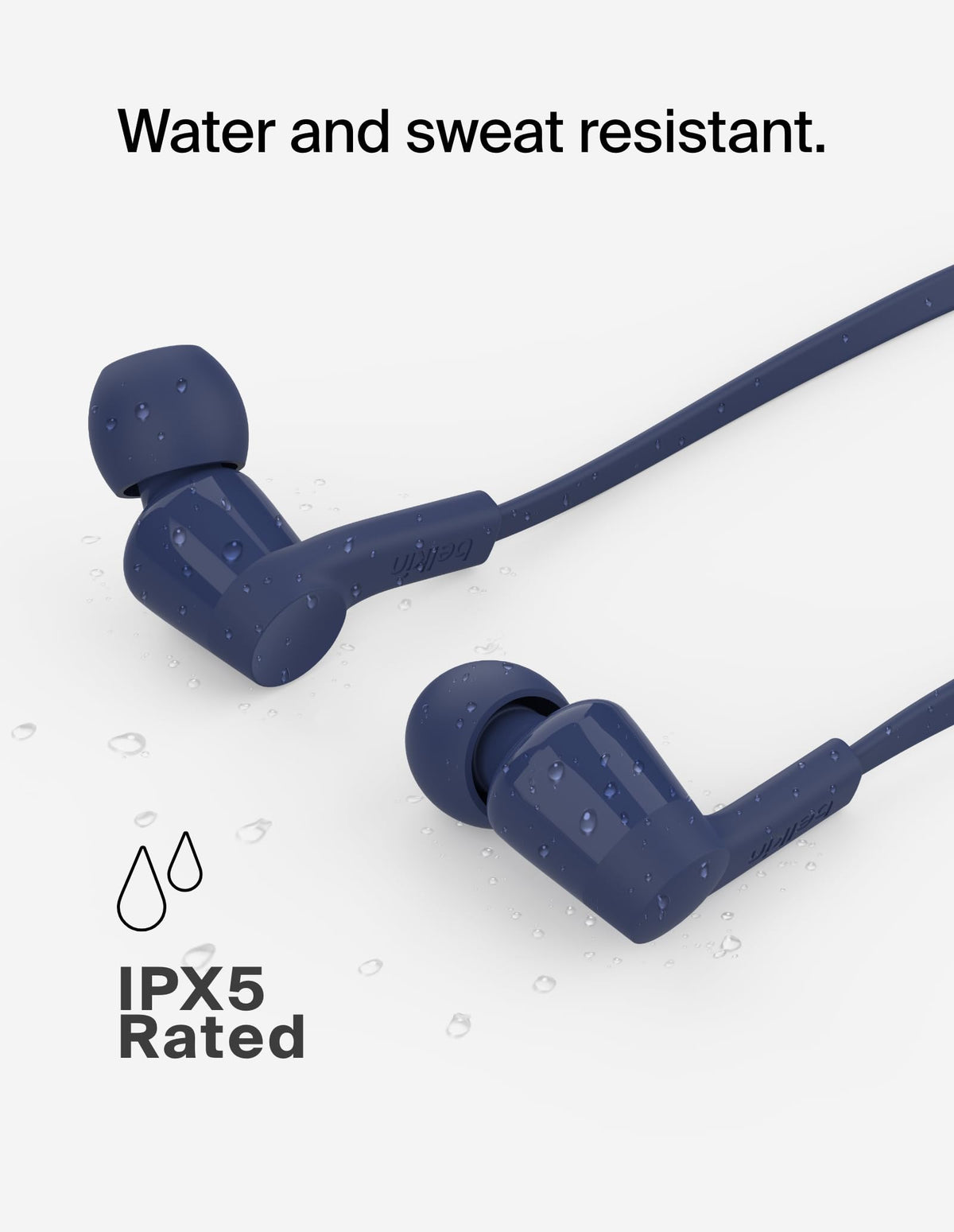 Belkin SoundForm USB-C earbuds with 10mm driver for clear audio.