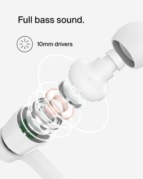 Belkin SoundForm earbuds compact design ideal for travel.
