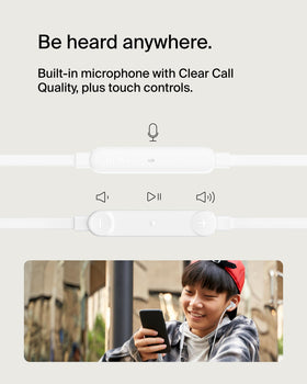 Belkin SoundForm earbuds with ergonomic ear tips for a secure, comfortable fit.