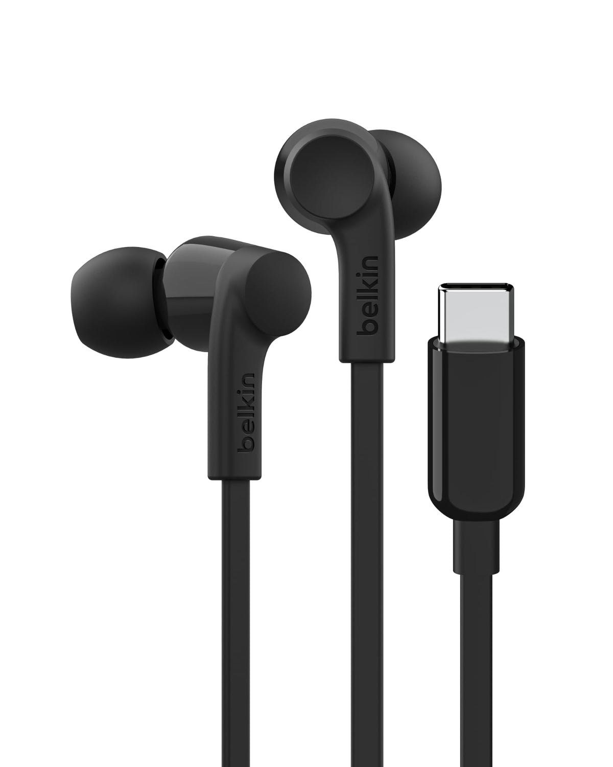 Belkin SoundForm wired earbuds with flat cable for tangle‑free portability.