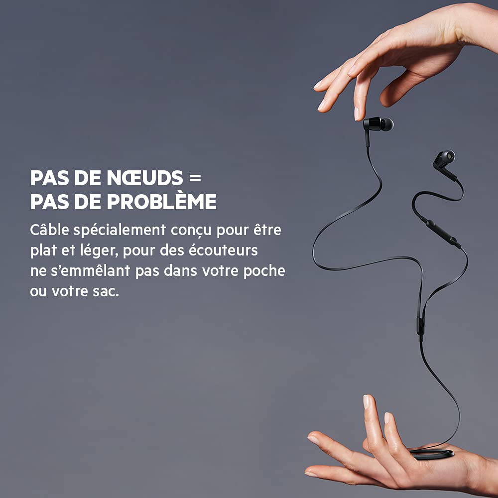 Belkin SoundForm wired earbuds IPX5-rated resistance illustrated for workouts and rain.