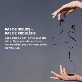 Belkin SoundForm wired earbuds IPX5-rated resistance illustrated for workouts and rain.