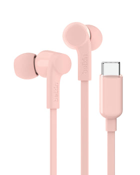 Belkin SoundForm USB-C earbuds close-up for crisp, balanced sound