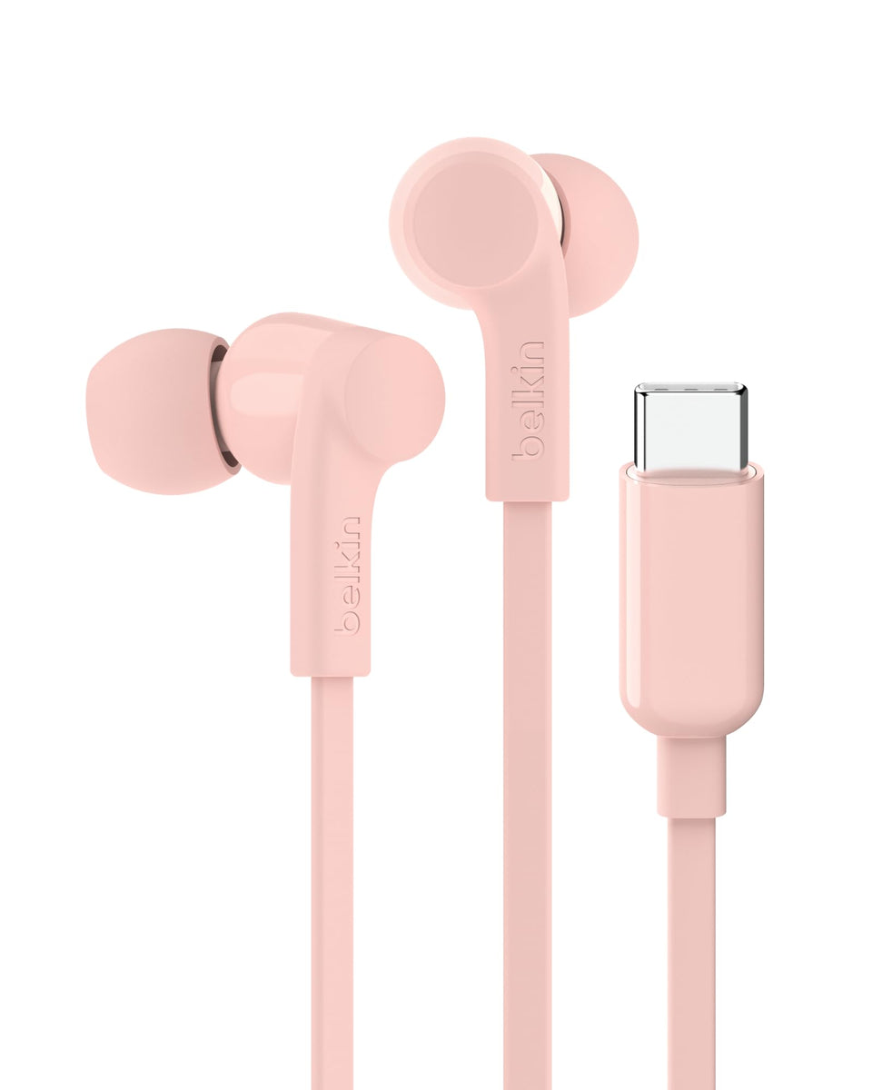 Belkin SoundForm USB-C earbuds close-up for crisp, balanced sound