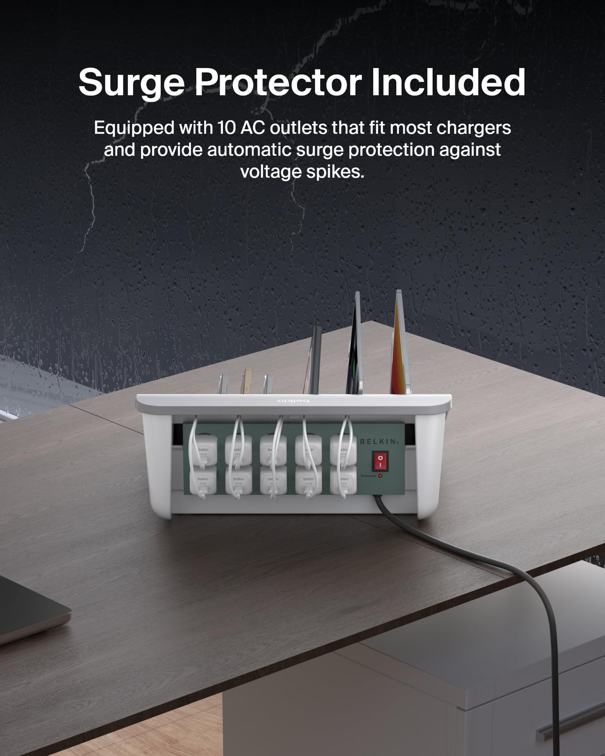 Belkin station with multiple charging ports for diverse devices.