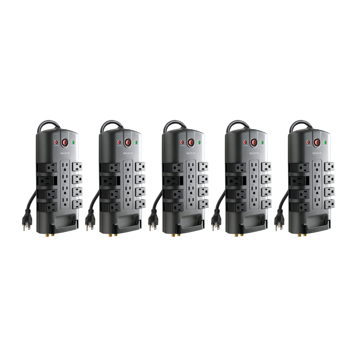 Belkin surge protector with 8 rotating outlets for flexible plug placement and a tidy desk