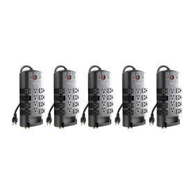 Belkin surge protector with 8 rotating outlets for flexible plug placement and a tidy desk