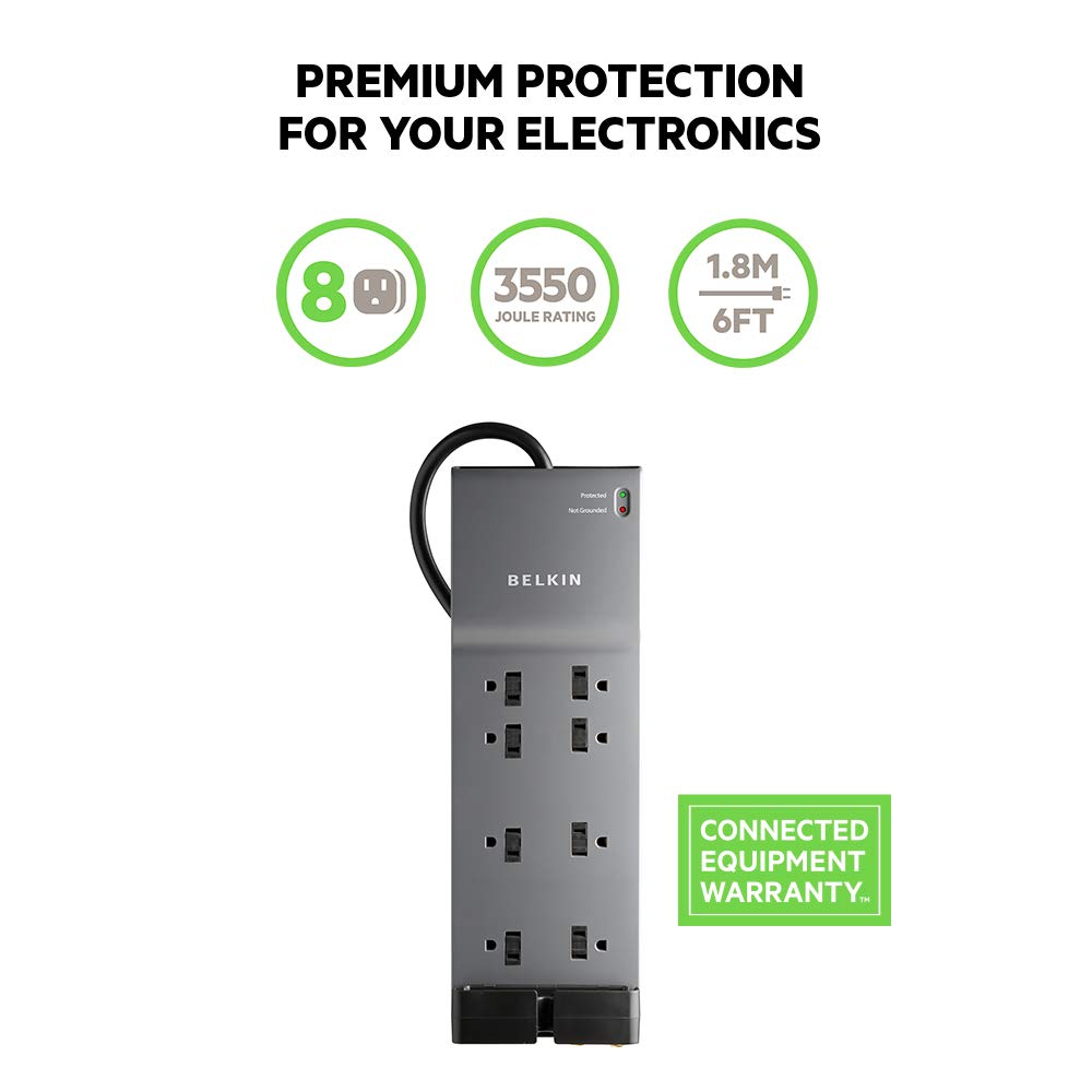 Belkin surge protector with coaxial protection safeguards coax connections and devices.