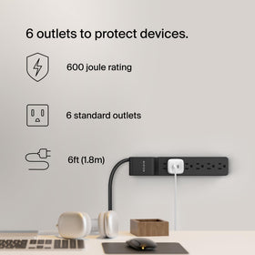Belkin power strip with a six-foot cord keeps devices within reach