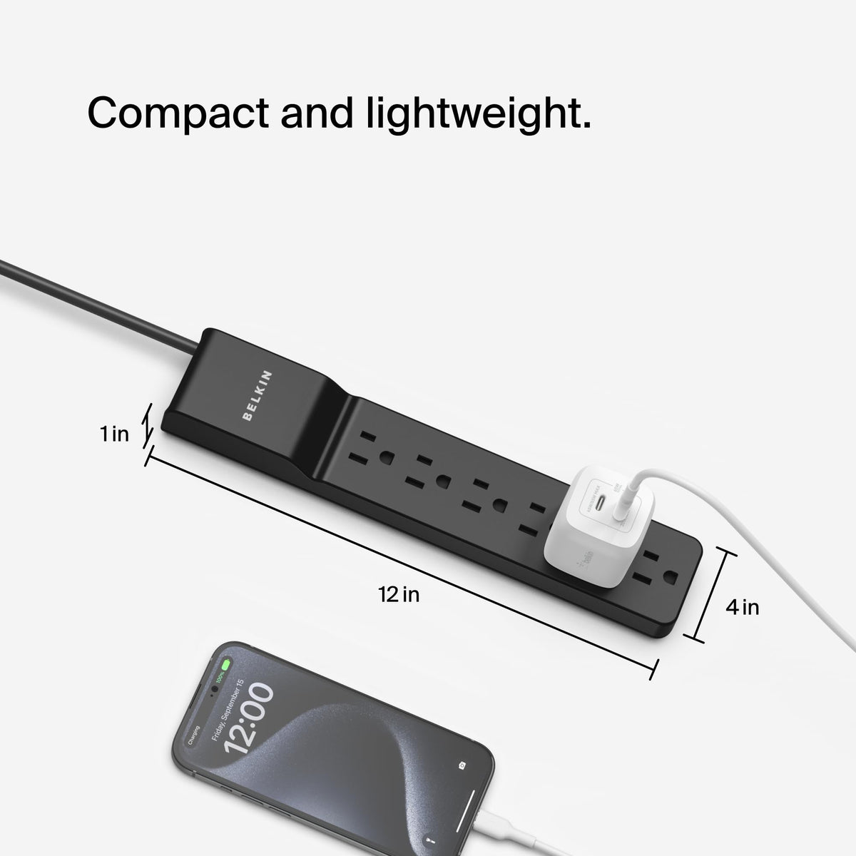 LED indicators show surge and ground protection status on Belkin strip