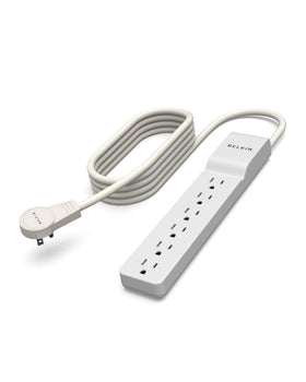 Belkin six-outlet surge protector keeps home office devices organized and protected.