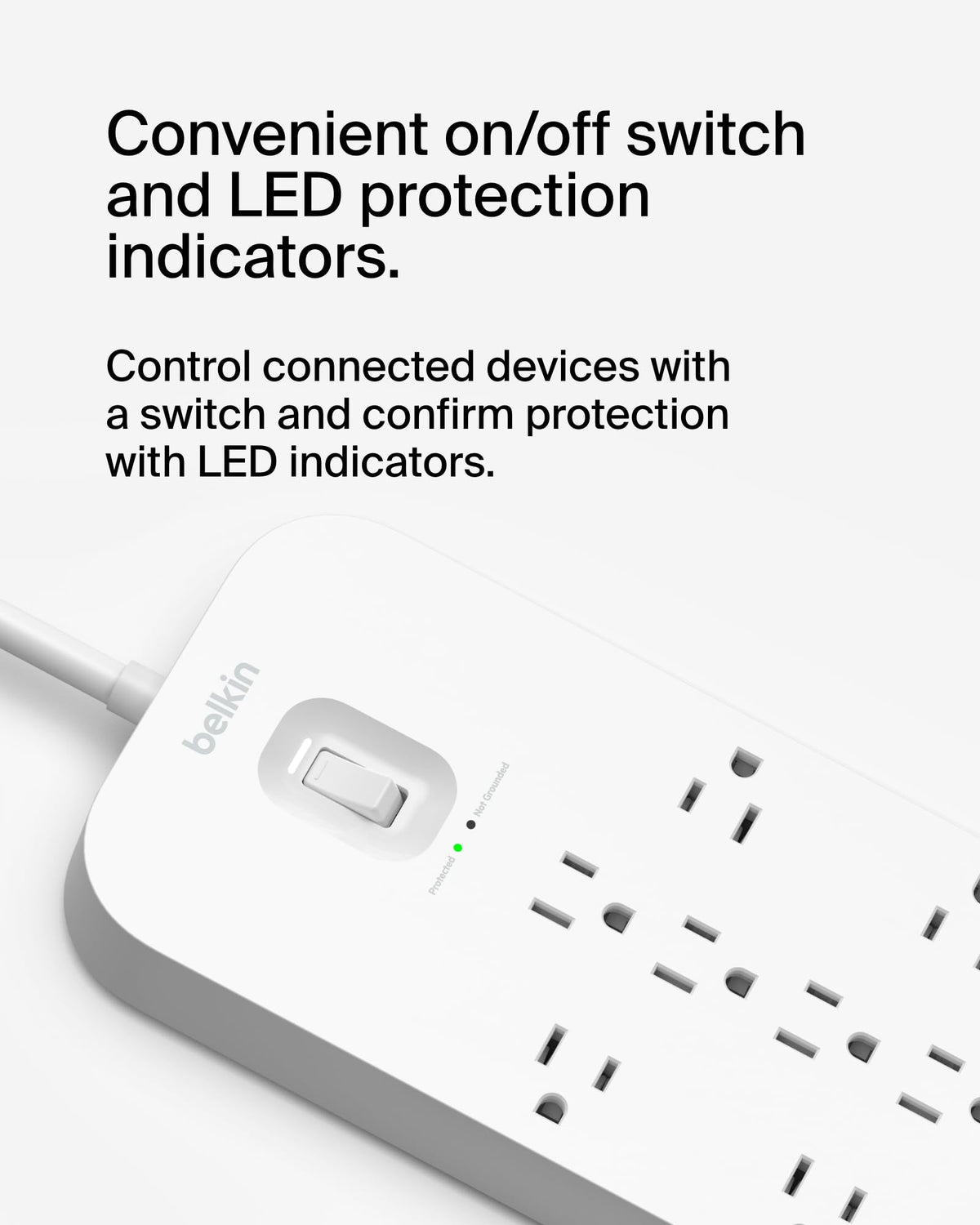 Belkin close shot of textured housing and UL label indicating certified safety
