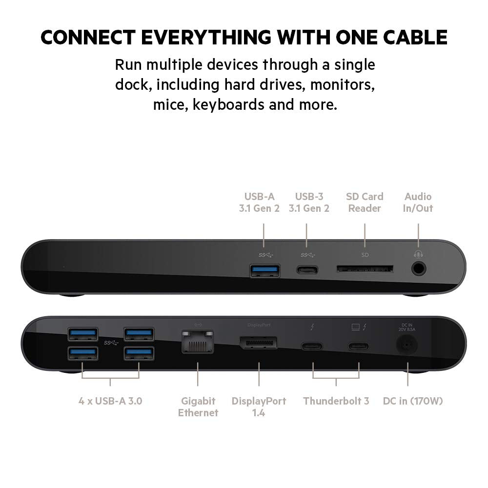 Included 0.8 m Thunderbolt 3 cable enables cleaner desk layouts.