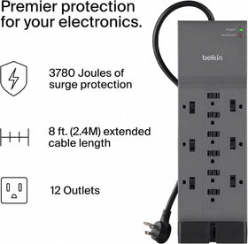 Belkin top view of 12 outlets demonstrating wide spacing for bulky plugs