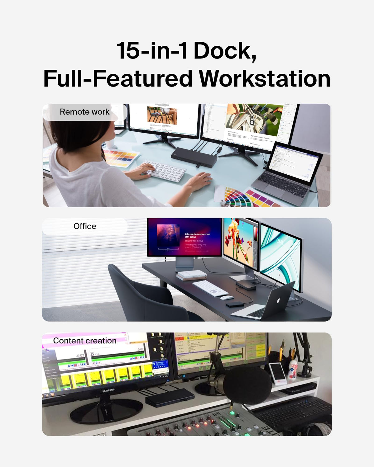 Belkin triple-display docking 2x DisplayPort for high-res video across monitors