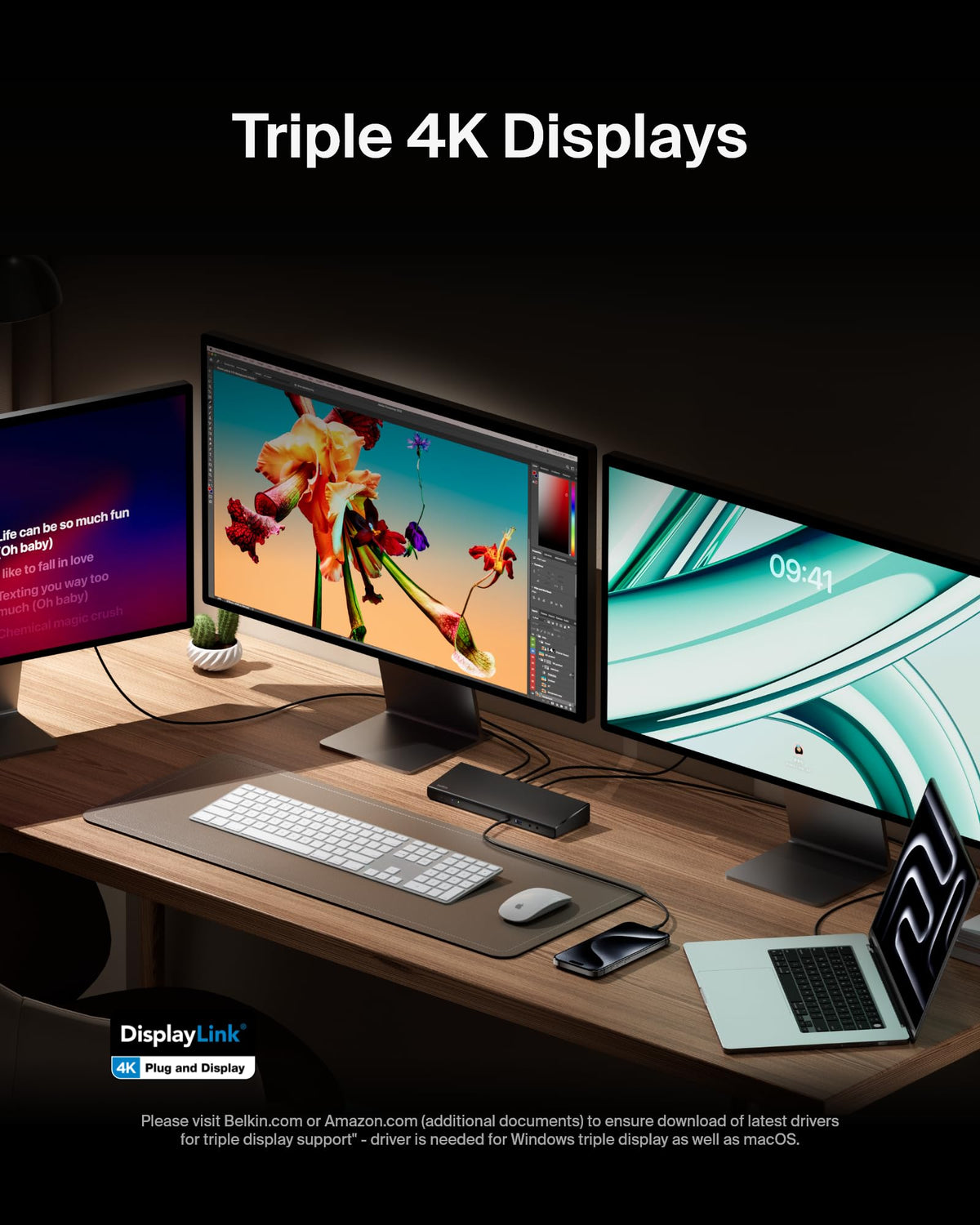 Belkin 4K HDMI and DisplayPort outputs across multiple screens