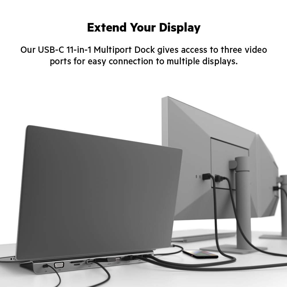 Belkin 11-in-1 USB-C hub with Gigabit Ethernet for stable internet.