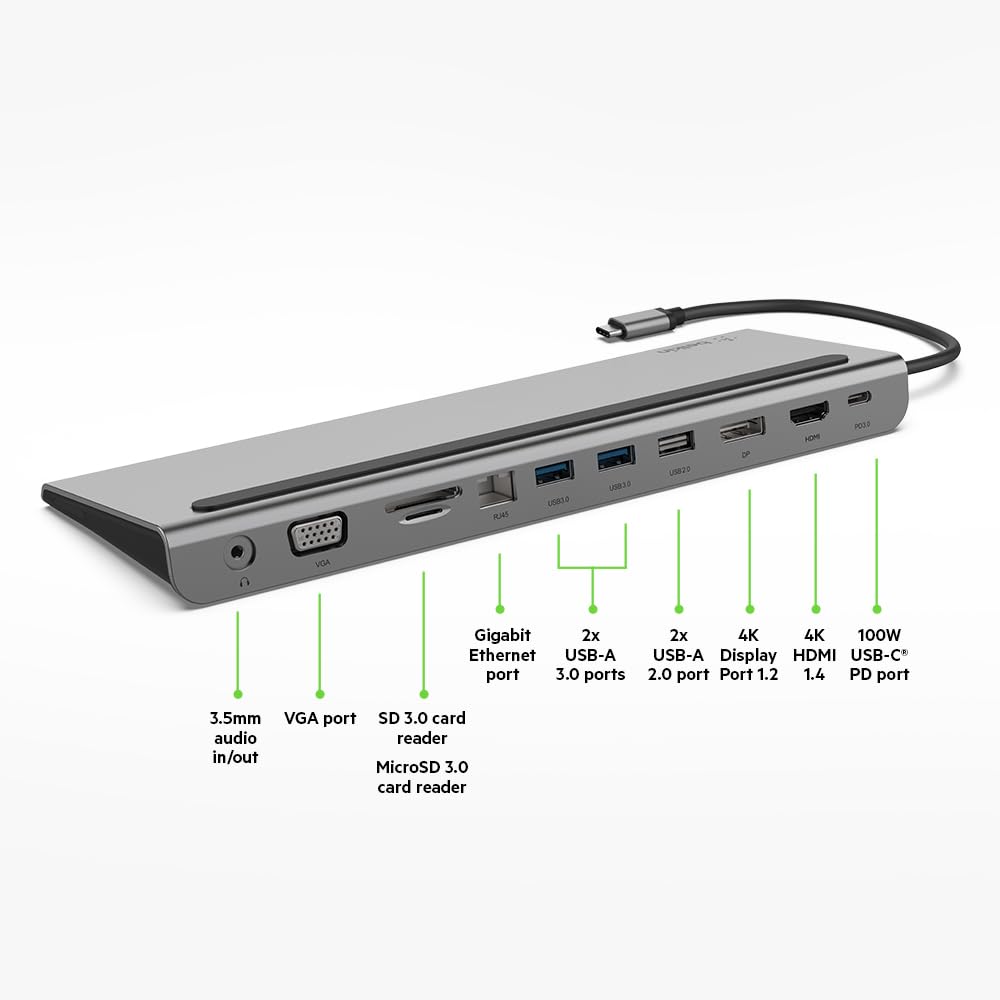 Belkin 11-in-1 USB-C hub with USB-A ports for fast peripheral connections.