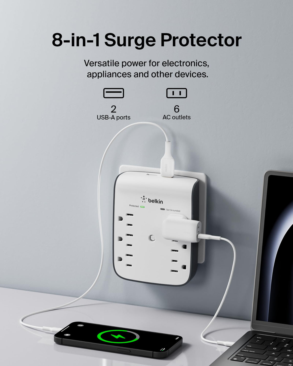 Belkin wall-mount USB charger keeps cords organized while charging smartphones