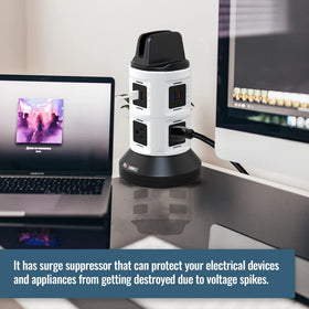 Bell+Howell tower mid-rotation showing 360 degree swivel benefit for easy access