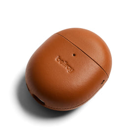 Bellroy Leather Pixel Buds Pro Jacket closeup showing premium finish and craftsmanship.