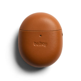 Bellroy Leather Pixel Buds Pro Jacket open to reveal snug case fit for Pixel Buds Pro 2.