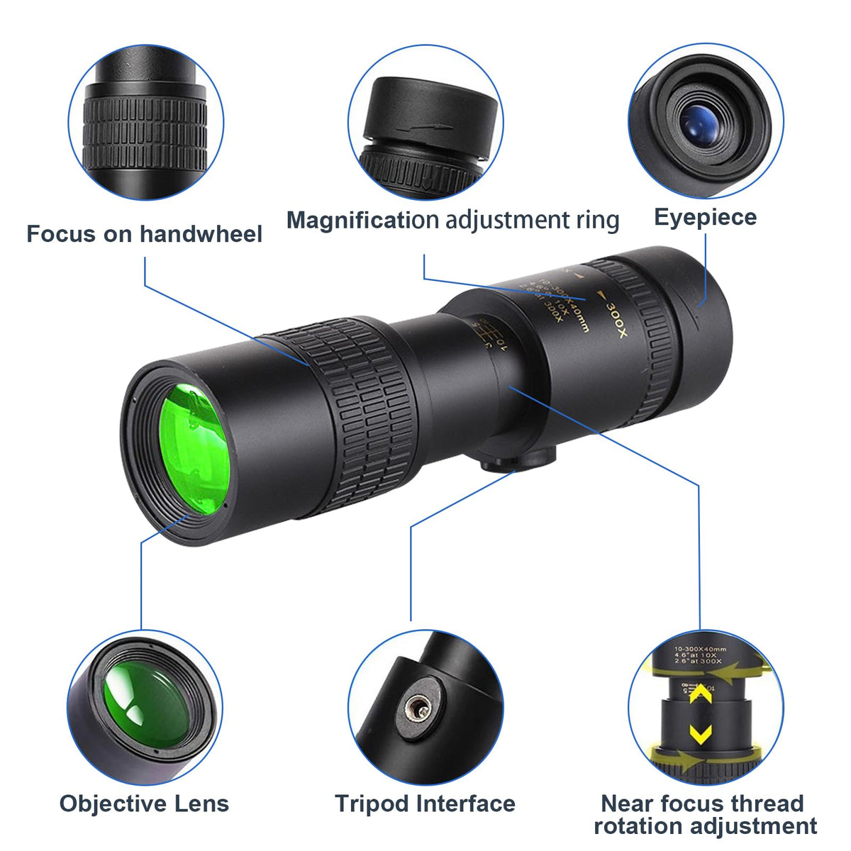 Belmeri monocular attached to a tripod demonstrating steady viewing for high zoom