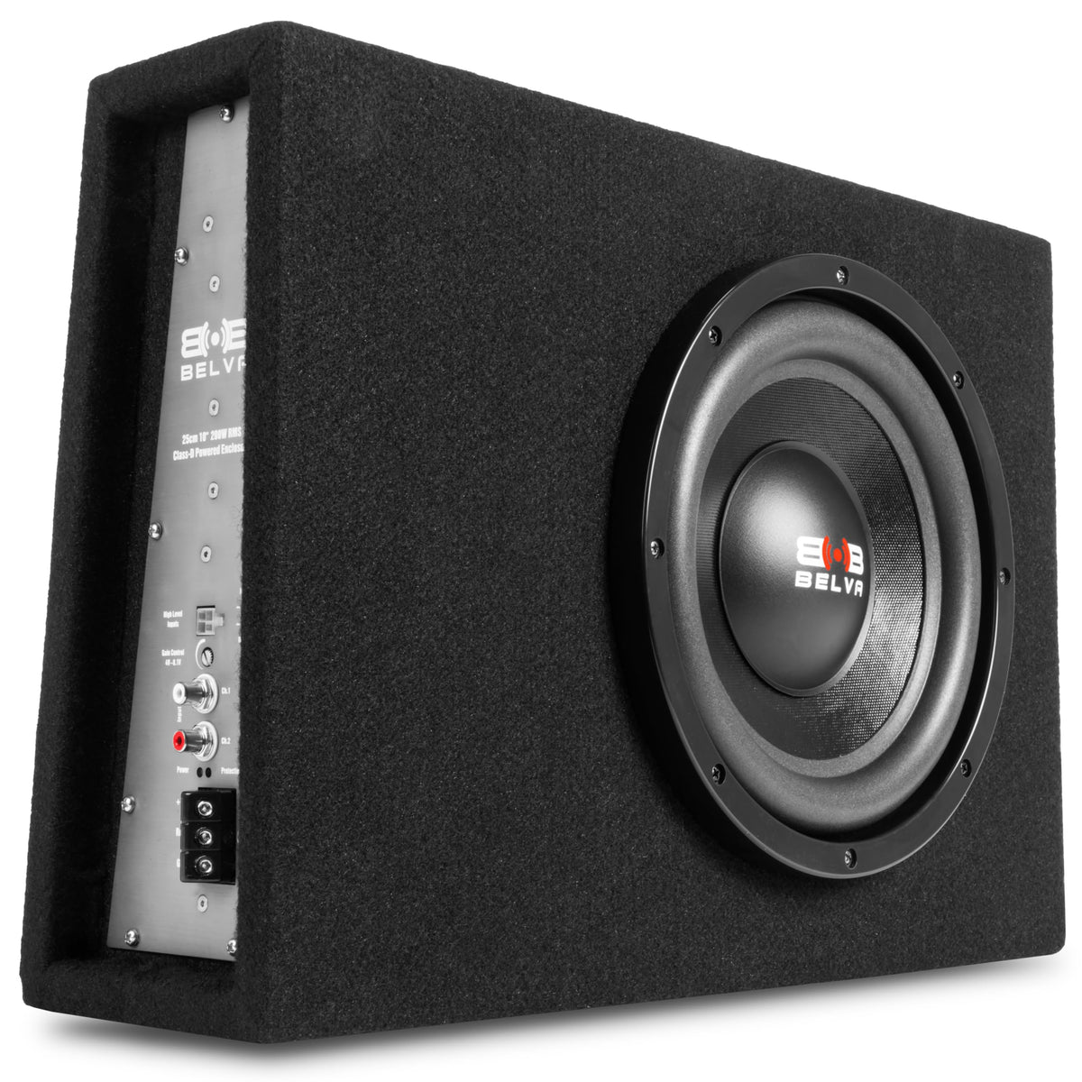 Belva BPKG10T angled shallow-mount enclosure boosts bass in tight trunks