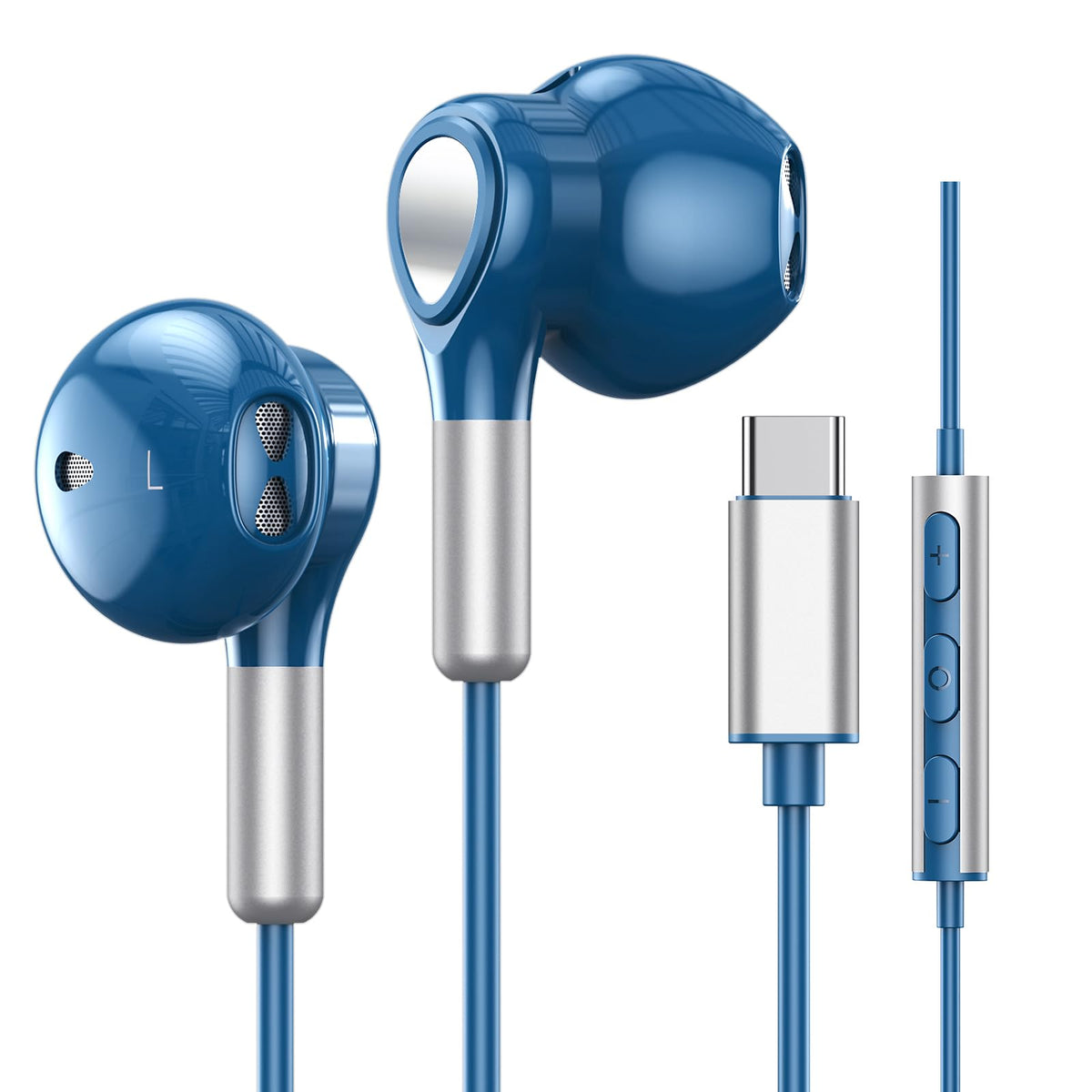 BENEWY USB-C earphones, side view, compact portable design.