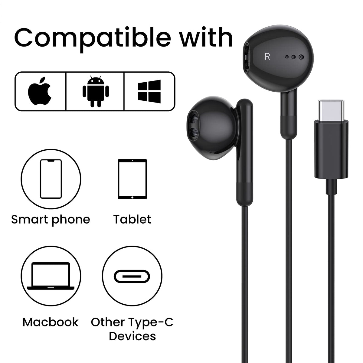 BENEWY USB C headphones anti-wrap copper wire for flexibility.