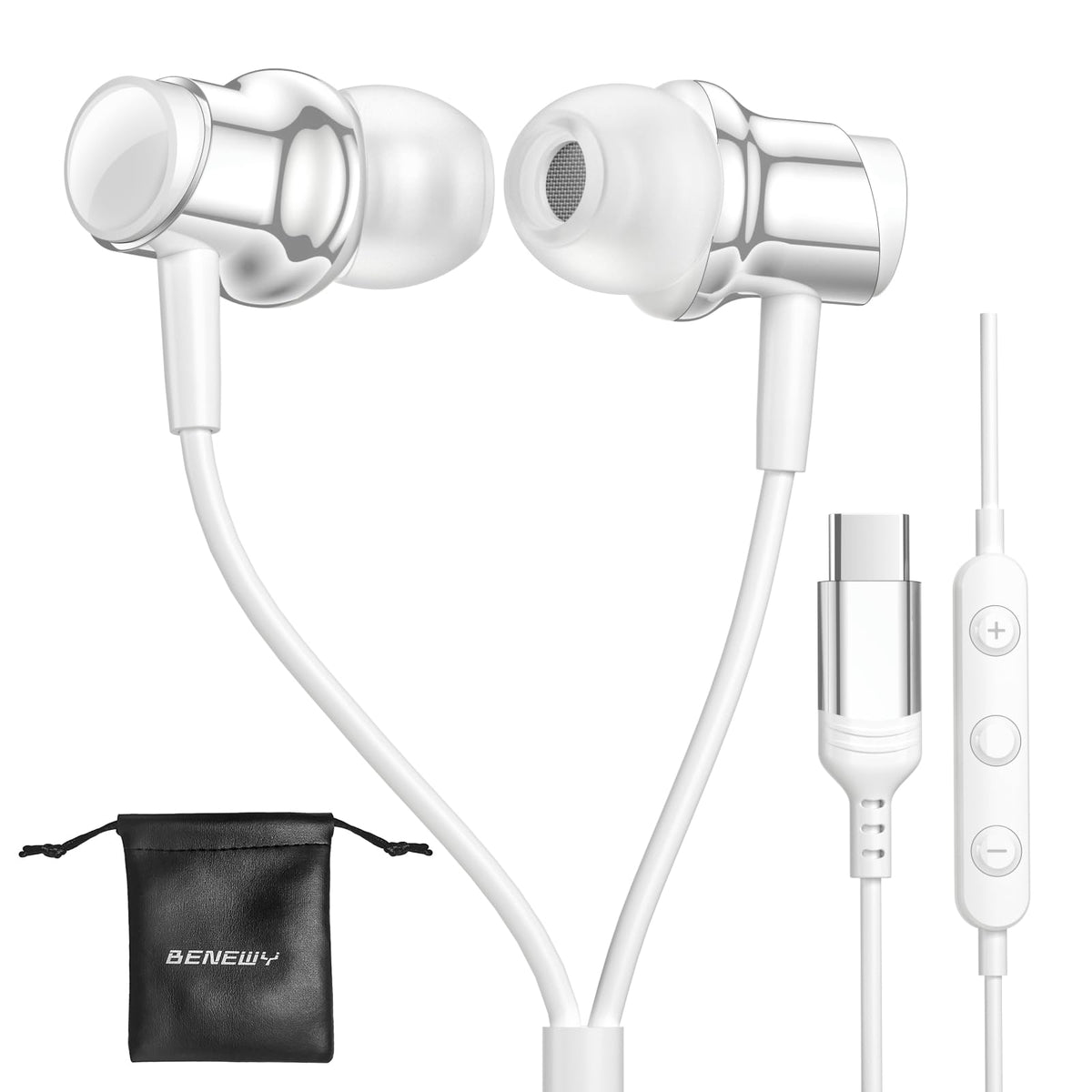 BENEWY USB-C headphones with ergonomic in-ear fit for long-wear comfort and stability.