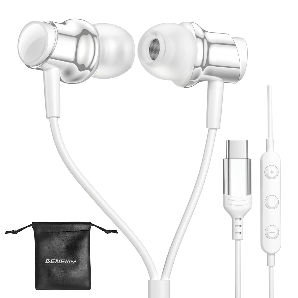 BENEWY USB-C headphones with ergonomic in-ear fit for long-wear comfort and stability.
