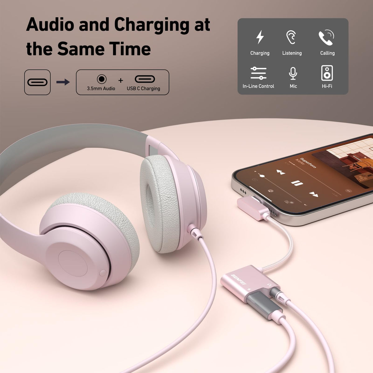 BENFEI DAC chip close-up shows high-definition audio and noise reduction