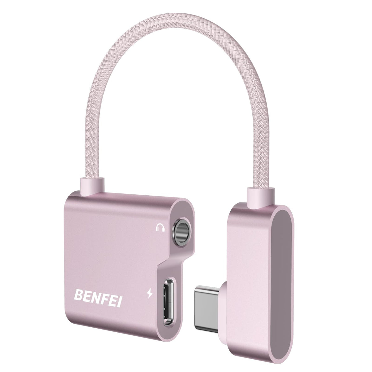 BENFEI USB-C to 3.5mm adapter in pink packaging for easy listening on the go