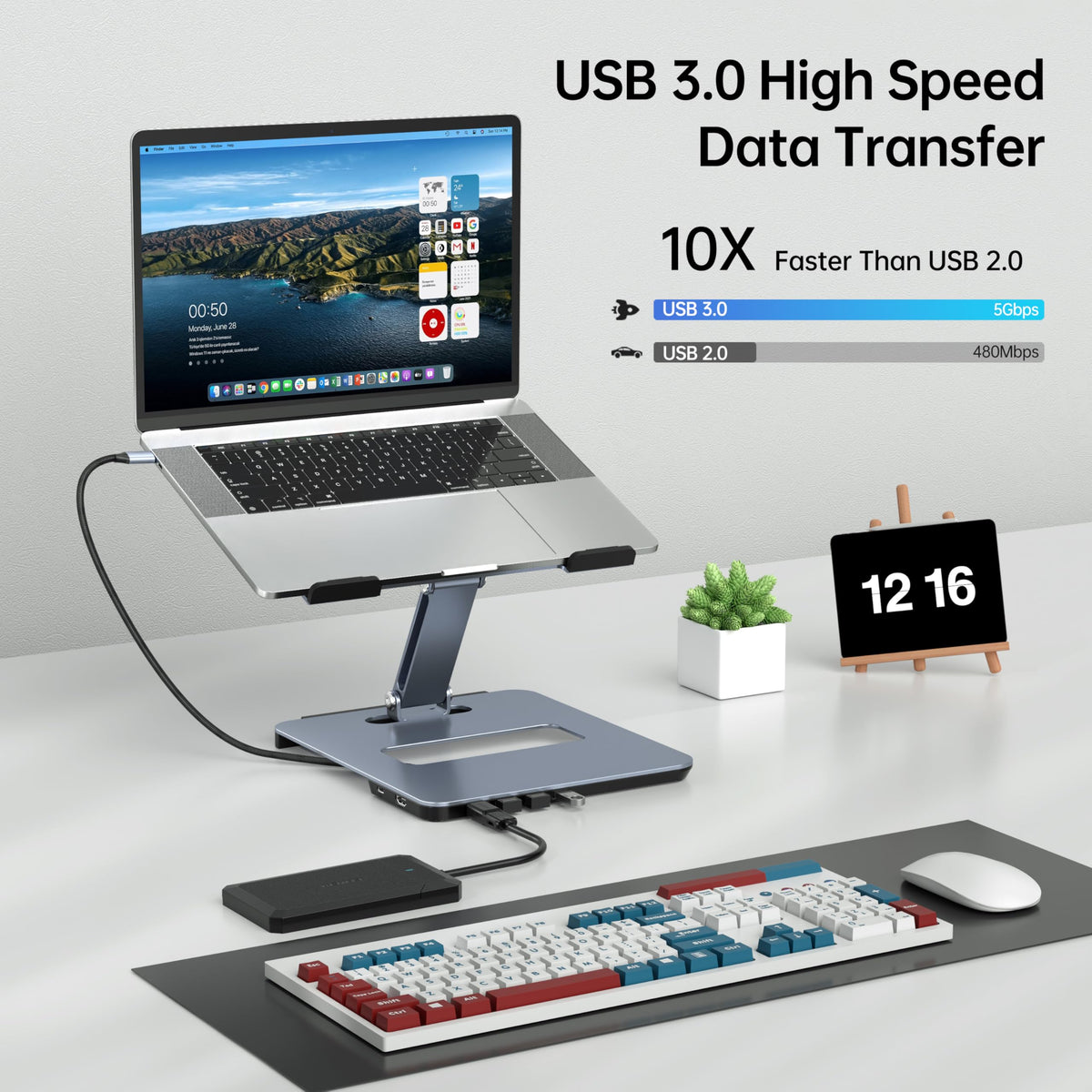 BENFEI paired with MacBook Pro in use to create ergonomic workstation benefit