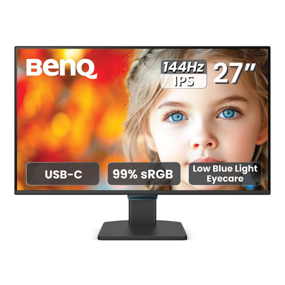 BenQ GW2790C front view highlights slim bezels for a tidy desk setup.