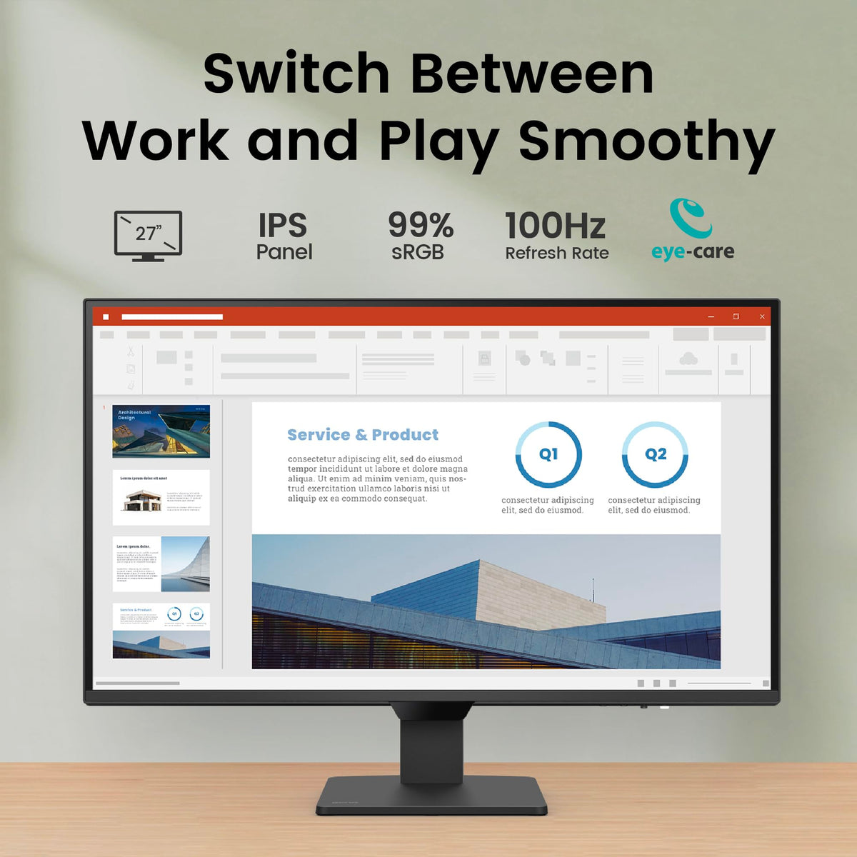 BenQ GW2790Q 2K QHD resolution for sharp text and detail.