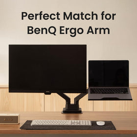 BenQ LTB01 in a tidy lifestyle desk setup with monitors, BenQ creates a neat dual-screen workspace
