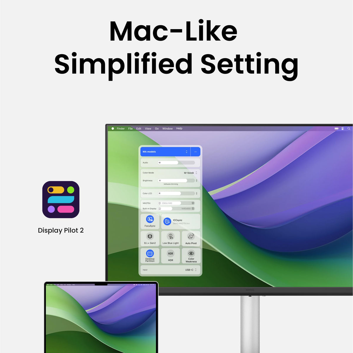 BenQ MA270U Mac keyboard brightness and volume control integration for quick adjustments.