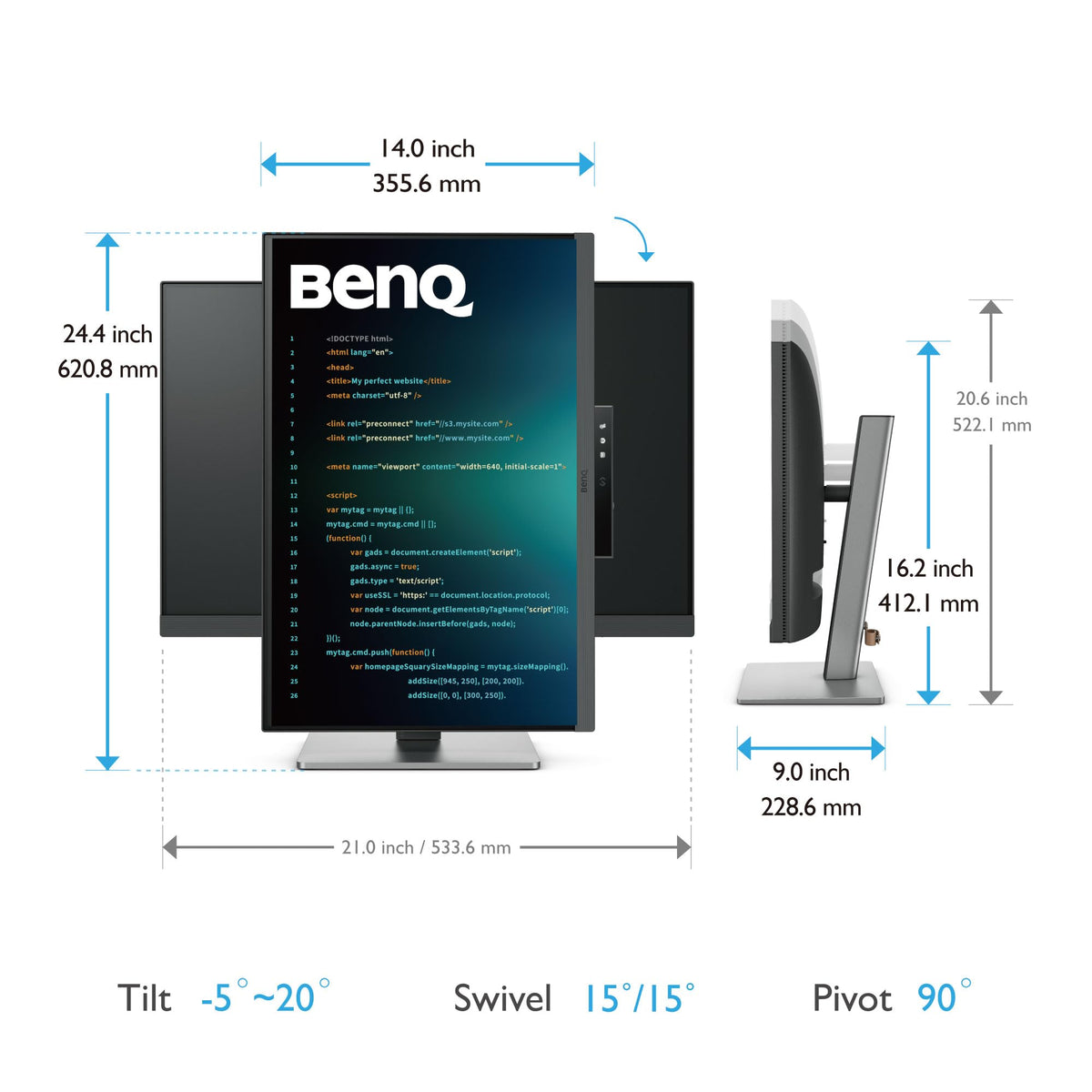 BenQ RD240Q 16:10 screen expands viewing area for multi-file editing.