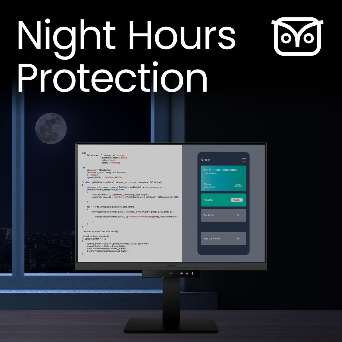 BenQ RD240Q Night Hours Protection reduces eye fatigue in late-night coding.