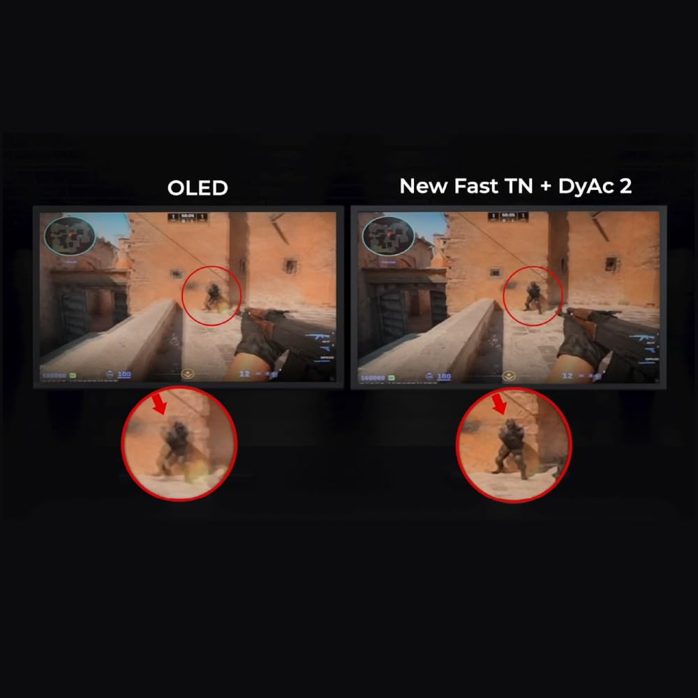 BenQ Zowie XL2566X+ DyAc2 technology highlight showing clearer fast-action frames.