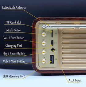 BentMax Walnut FM radio dial close-up showing rotary tuner